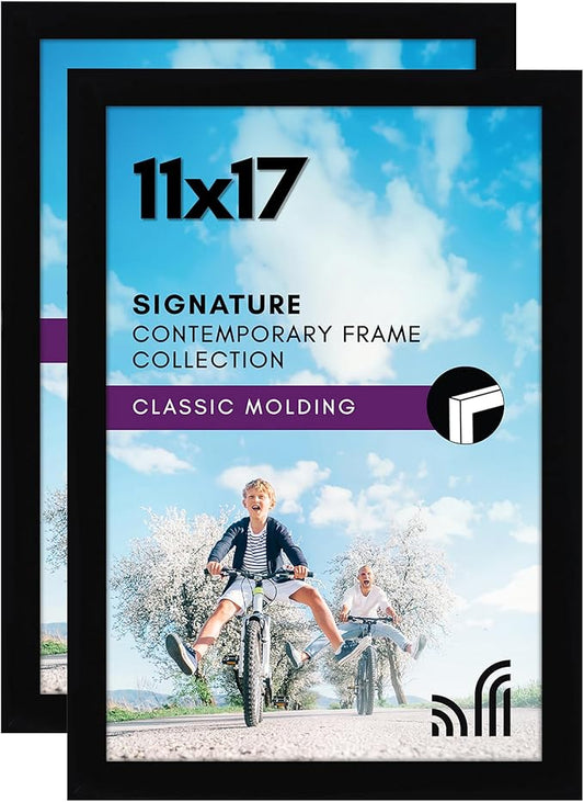 Americanflat 11x17 Picture Frame in Black - Legal Sized Paper Display - Composite Wood with Shatter Resistant Glass - Horizontal and Vertical Formats for Wall (2-Pack)