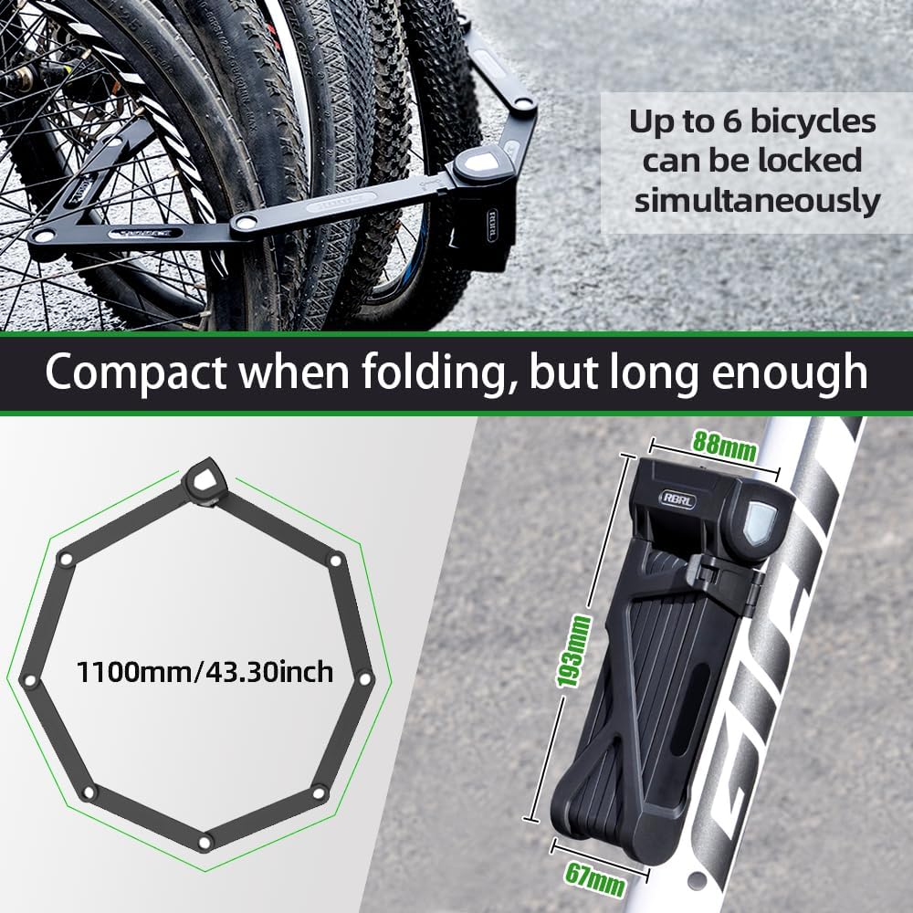RBRL Folding Bike Lock, 3.6ft Heavy Duty Anti Theft, Hardened Steel 8mm Chain Lock with 4 Keys for Ebikes, Scooters, Motorcycles & MTB