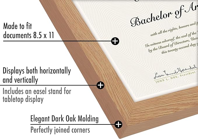 Americanflat 8.5x11 Diploma Frame with Shatter-Resistant Glass - Document Frames with Engineered Wood - Legacy Collection - Certificate Frame for Tabletop and Wall Display - Dark Oak