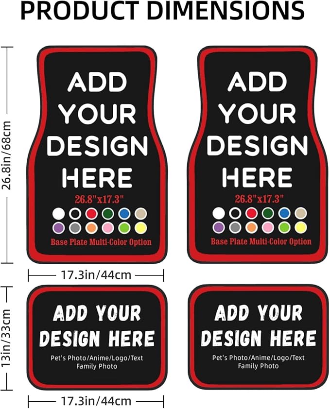 Personalized car mats 4 Pieces Custom Floor mats for Cars SUV Sedan Truck Van add Text and 3D Picture (New Black with Red)