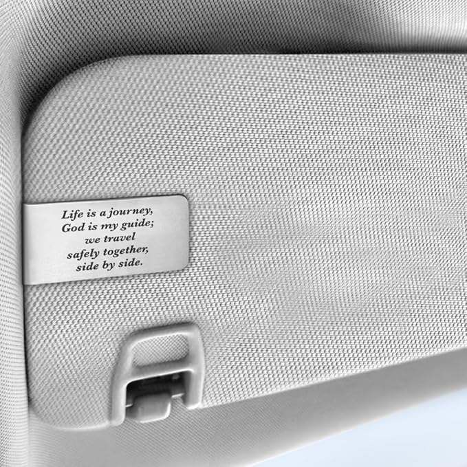 Life is A Journey God is My Guide We Travel Safely Together Side by Side Engraved Stainless Steel Car Visor Clip, Drive Safe Car Accessories, Guardian Angel Gifts for Family Friend Couple