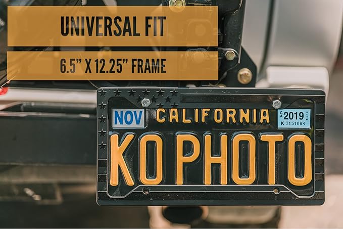TACTILIAN American Flag License Plate Frame - Subdued 3D Embossed USA Flag in Black Gloss on Matte Finish for Car, Truck or SUV (Gloss on Matte Black)