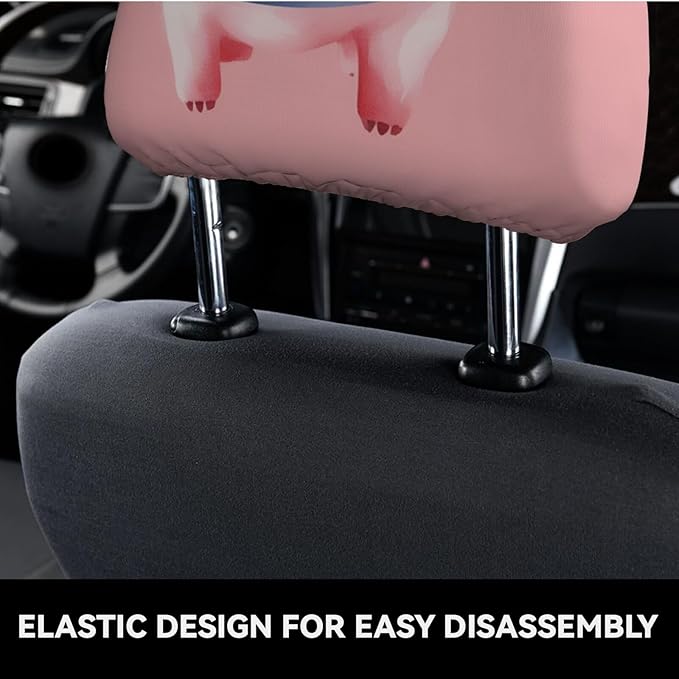 Dujiea 2 Pack Pink Pig Watercolor Car Headrest Covers, Universal Soft Car Seat Head Rest Cover Protector, Vehicle Accessories Fabric Headrest Cover for Cars Vans Trucks