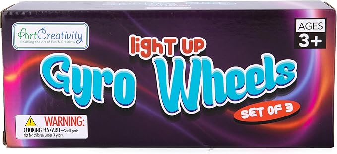 ArtCreativity Retro Light Up Gyro Wheels Set for Kids- 3, 8.5 Inch Gyroscope Rail Twisters Mesmerizing Spinning Lighting Effects, Spinning Top autism toys, sensory toys for kids, Gift for boys & Girls