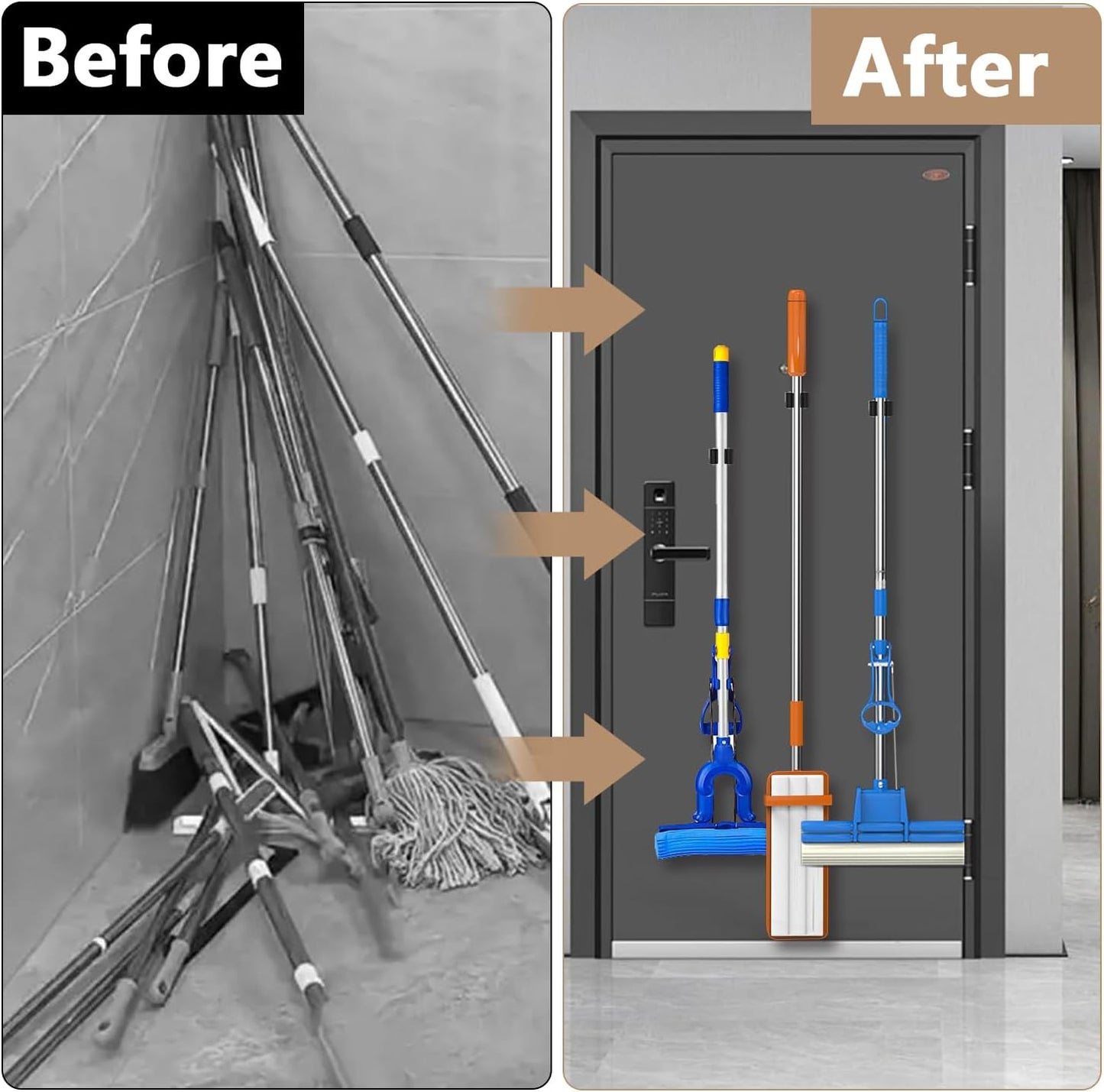 3-H Magnetic Broom Holder with Strong Magnetic Hook 8 Pack,Broom Holder Wall Mount for Garage Garden Shed Storage System Laundry Room Home Kitchen Organization