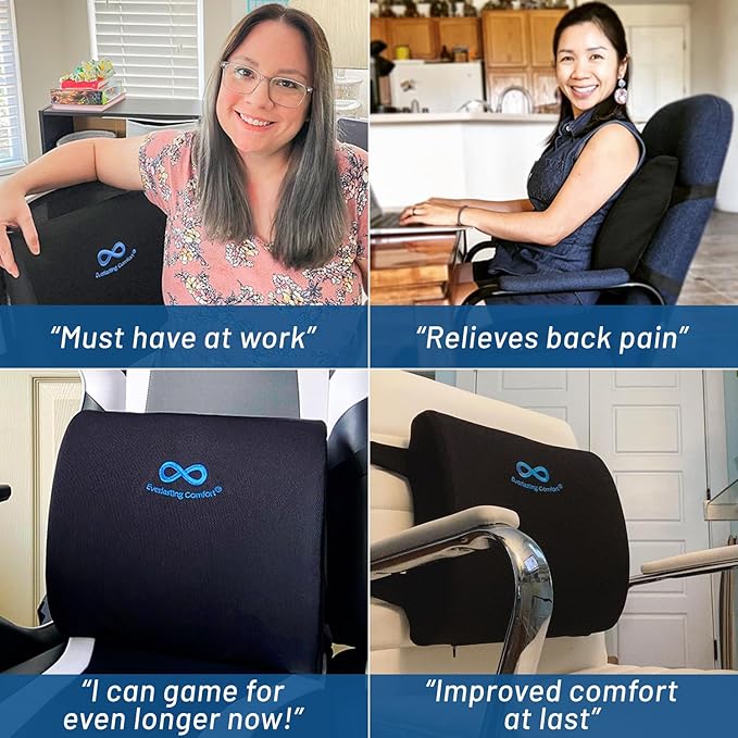 Everlasting Comfort Lumbar Support Cushion for Car Seat - Gel Infused Back Cushion for Car - Lumbar Support Promotes Better Posture, Back Pain Relief - Ideal for Driving