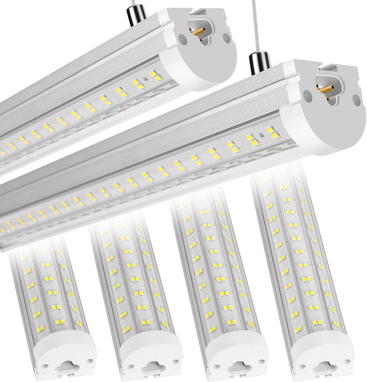 8FT U Shape 125W Integrated Tube Bright LED Light, 6500K Clear White, 20000LM - Flush Mount/Hanging Linkable LED Ceiling Lights for Garage, Plug&Play, 6 Pack