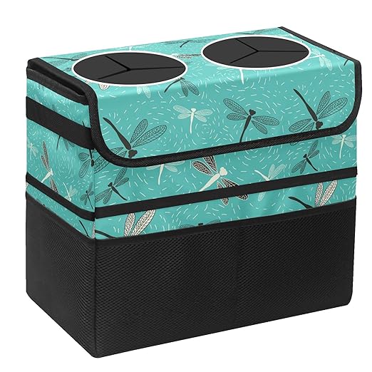 Car Trash Can Green Dragonfly Large Storage Garbage Can with Lid Hanging for Back Seat Leakproof Automotive Vehicle Trash Bin