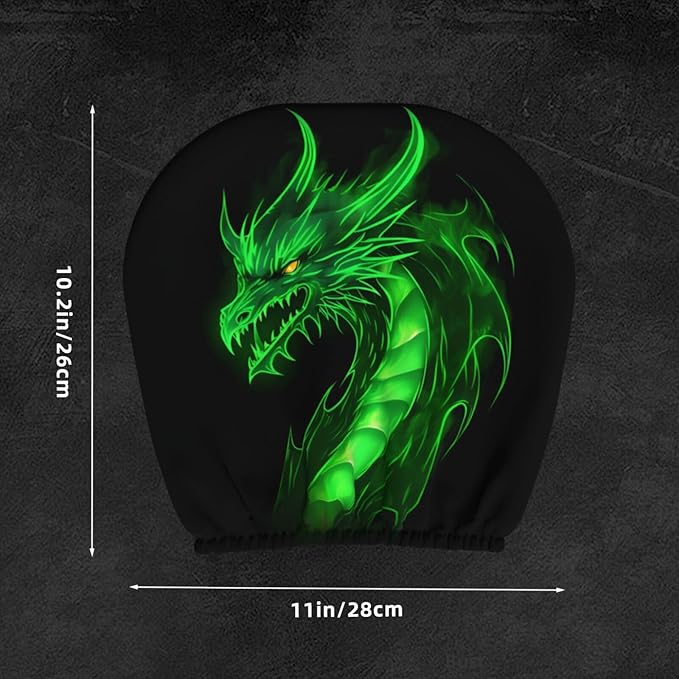 Dujiea 2 Pack Dragon Green Fire Car Headrest Covers, Universal Soft Car Seat Head Rest Protector, Vehicle Accessories Fabric Headrest Cover for Cars Vans Trucks