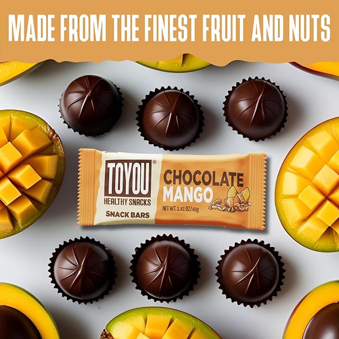 ToYou Chewy Fruit and Nut Bars - Healthy Protein Snacks | Chocolate Mango - 1.41 Ounce (Pack of 12) | Soft Chewy, Fiber-packed Granola Bars for Adults and Kids, Made with Natural Ingredients