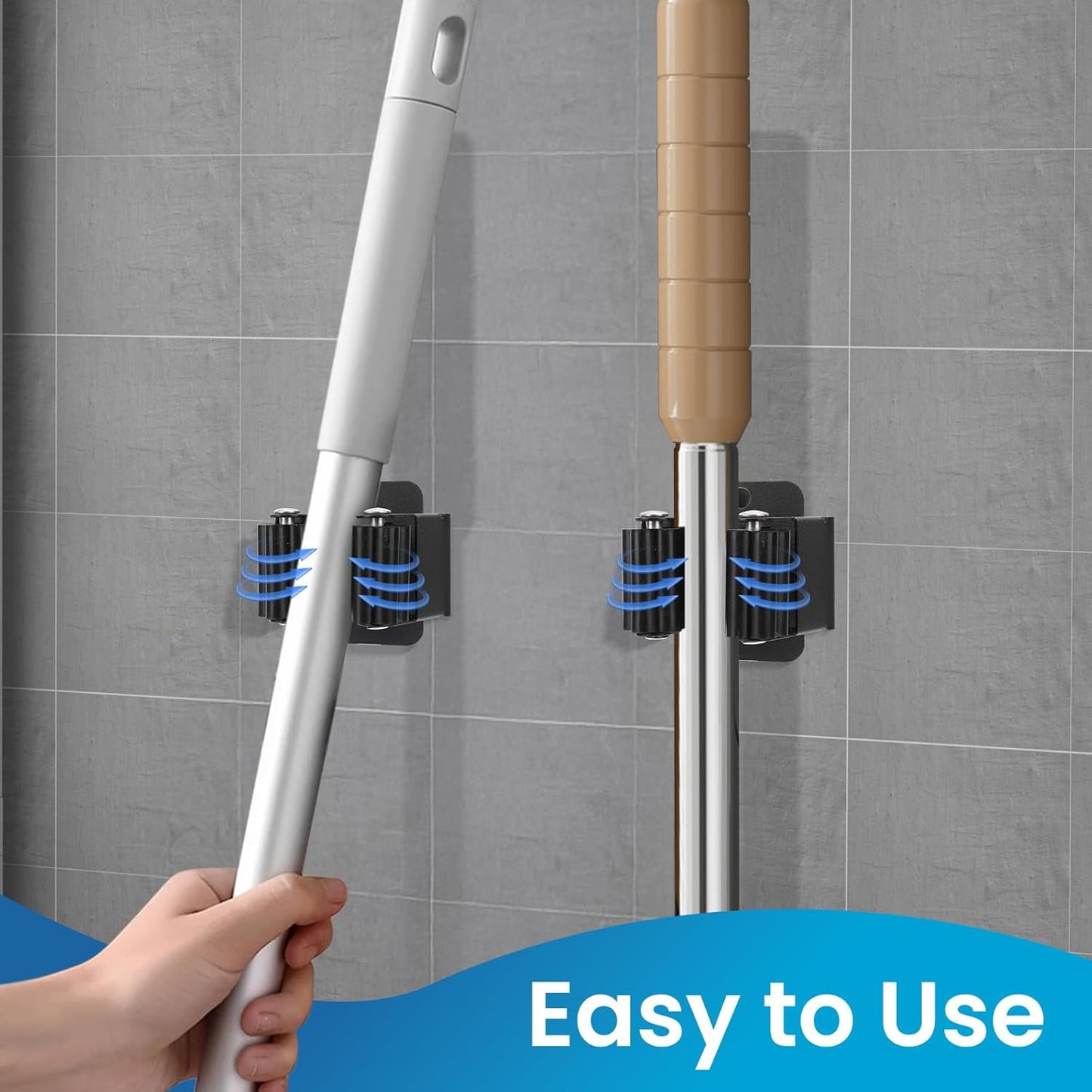 Broom Holder Wall Mount, 4PCS Broom Hanger Wall Mount, Stainless Steel Heavy Duty Mop Holder Broom Mop Hanger Wall with Screws, Garden Outdoor Tool Organizer Rack Broom Hanger (Black)