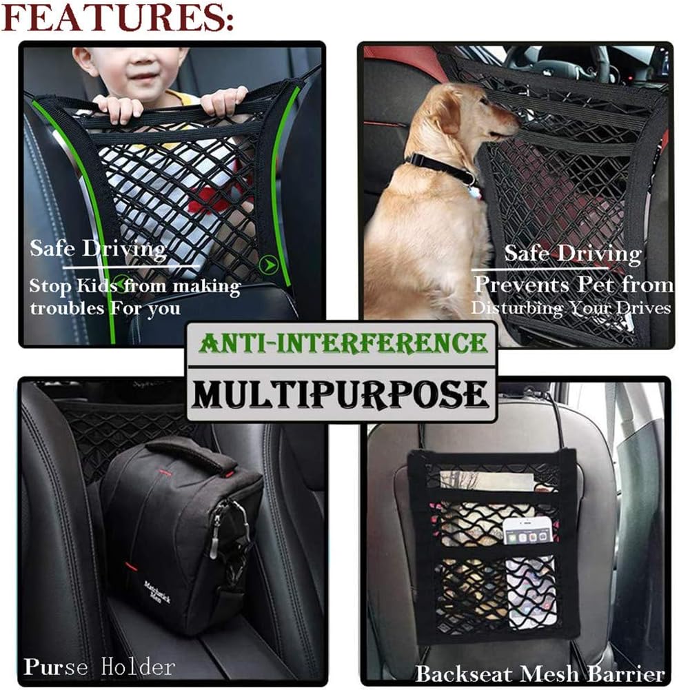 DYKESON Pet Barrier Dog Car Net Barrier with Auto Safety Mesh Organizer Baby Stretchable Storage Bag Universal for Cars, SUVs -Easy Install,Safer to Drive with Pets and Children, 3 Layer M