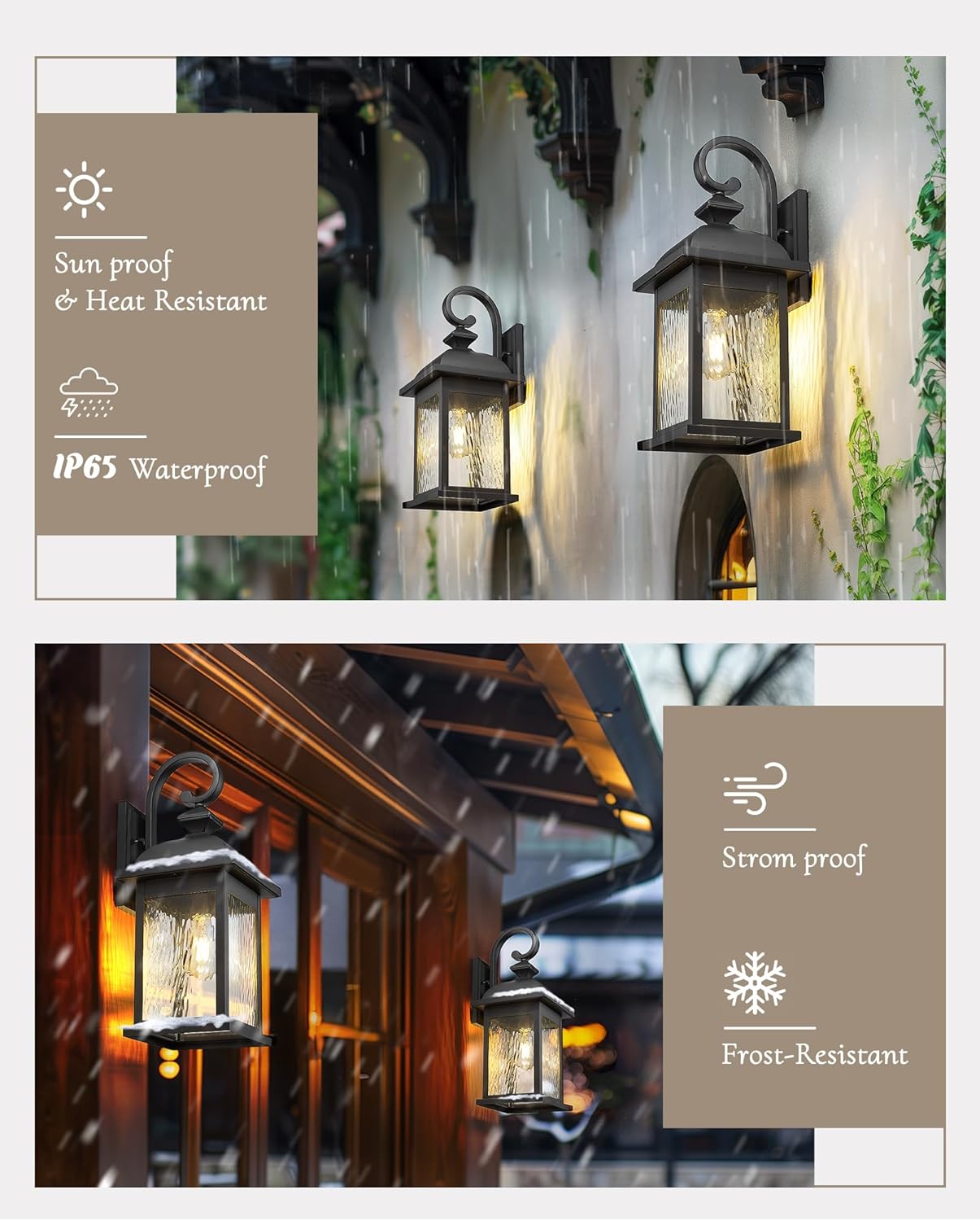 FEMILA 21" Large Exterior Wall Light Fixtures, 2 Pack Anti-Rust Waterproof Outdoor Wall Lantern Porch Lights for Entryway, Patio, Garage, Doorway, Matte Black, 4FD54B2-2PK BK-WP