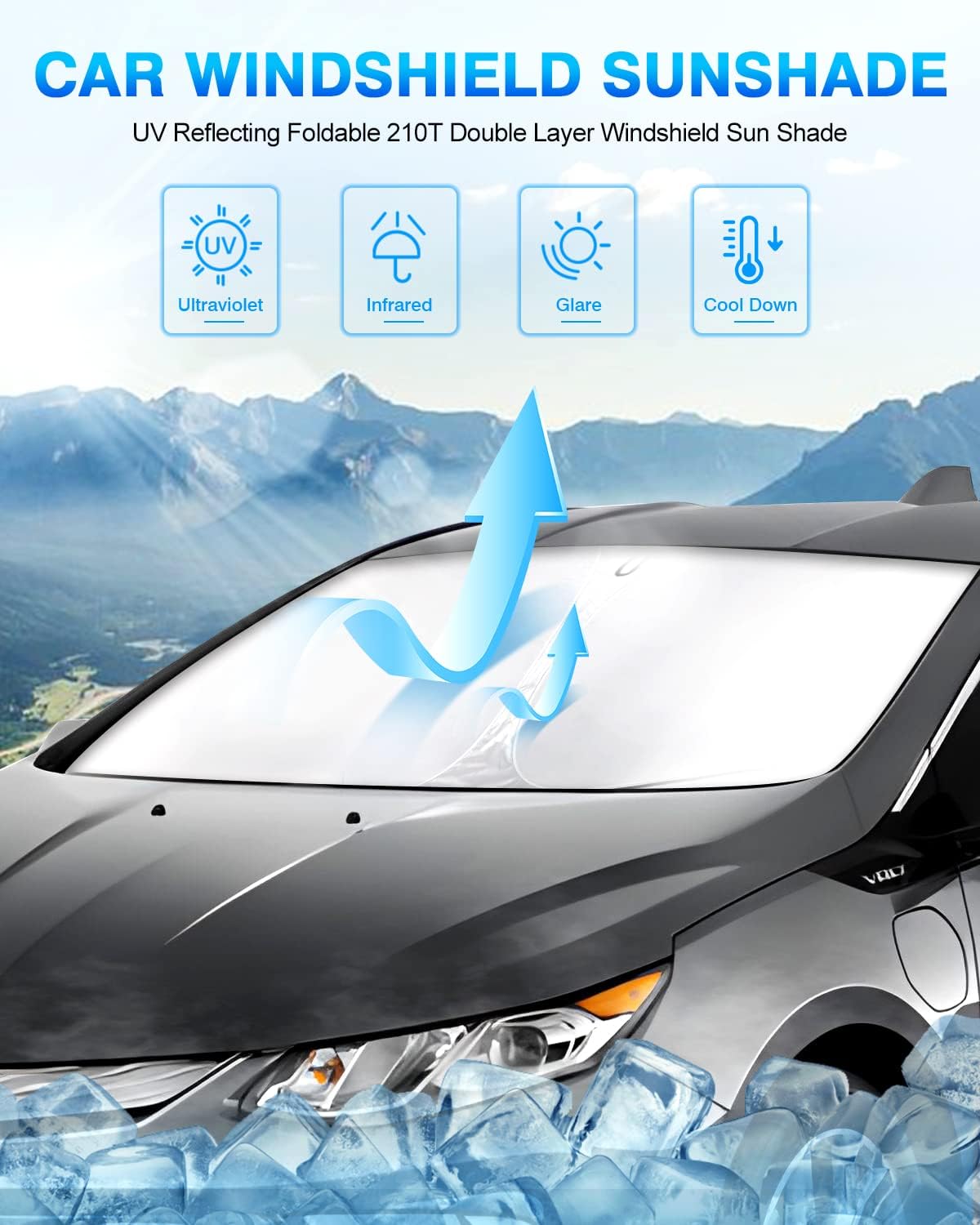 KUST Windshield Sun Shade for Chevy Volt 2016–2019 Window Shade Sun Visor Cover Foldable Blocks UV Rays Keep Your Car Cooler