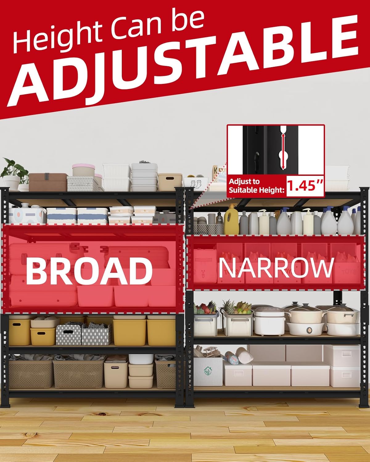 PrimeZone Heavy Duty Garage Storage Shelves - 48" W X 24" D X 72" H Adjustable Metal Shelving Unit, 5 Tier Industrial Shelves for Storage Standing Utility Rack for Warehouse, Basement, Black, 10 Pack