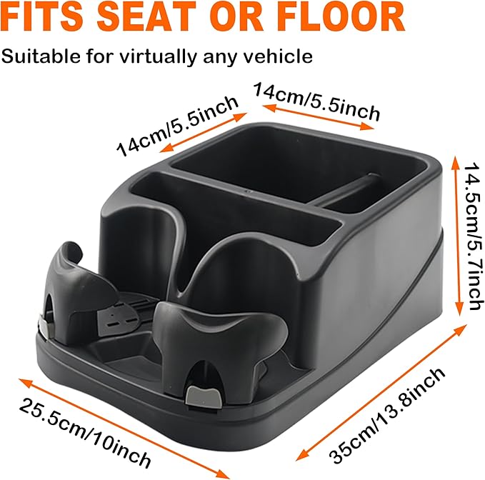 Center Console for Cars, Car Console Organizer with Drink Holder, Console Adjustable Cup Holder for Trucks, Floor Console for Truck, Minivans, Suvs, Vehicle Organizer (Black)