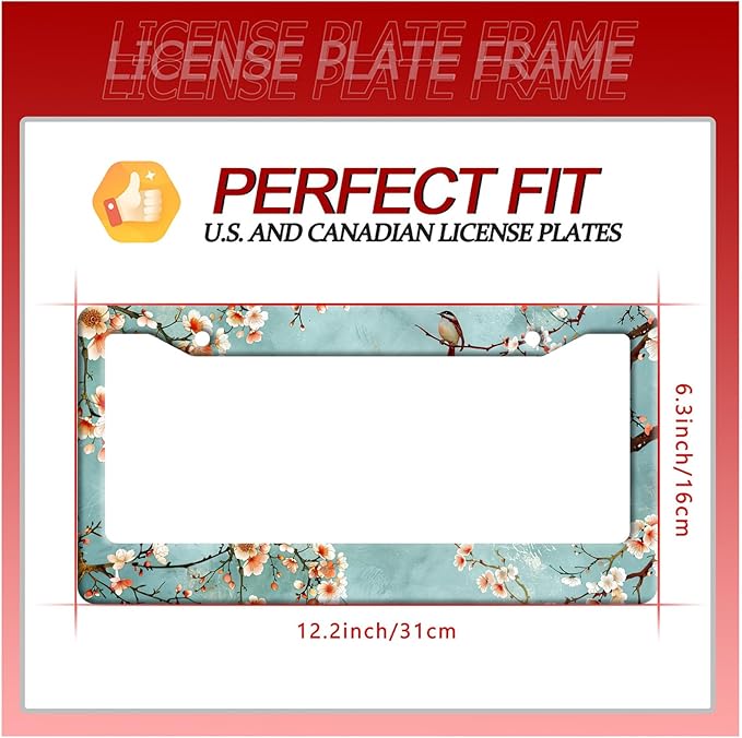 Watercolor Flowers with Birds License Plate Frame Floral Flower License Plate Frames Funny Auto Accessory Bracket Stainless Steel Beautiful License Plate for Women 6.3 x 12.3 Inch