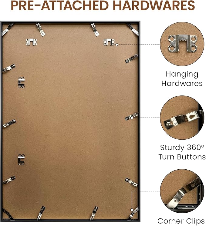Heimlove 18x26 Metal Picture Frame,Black Aluminum Wall Gallery Poster Puzzles Artwork frames-Real Tempered Glass,Mounting Horizontally or Vertically Decor for Wall-1Pack