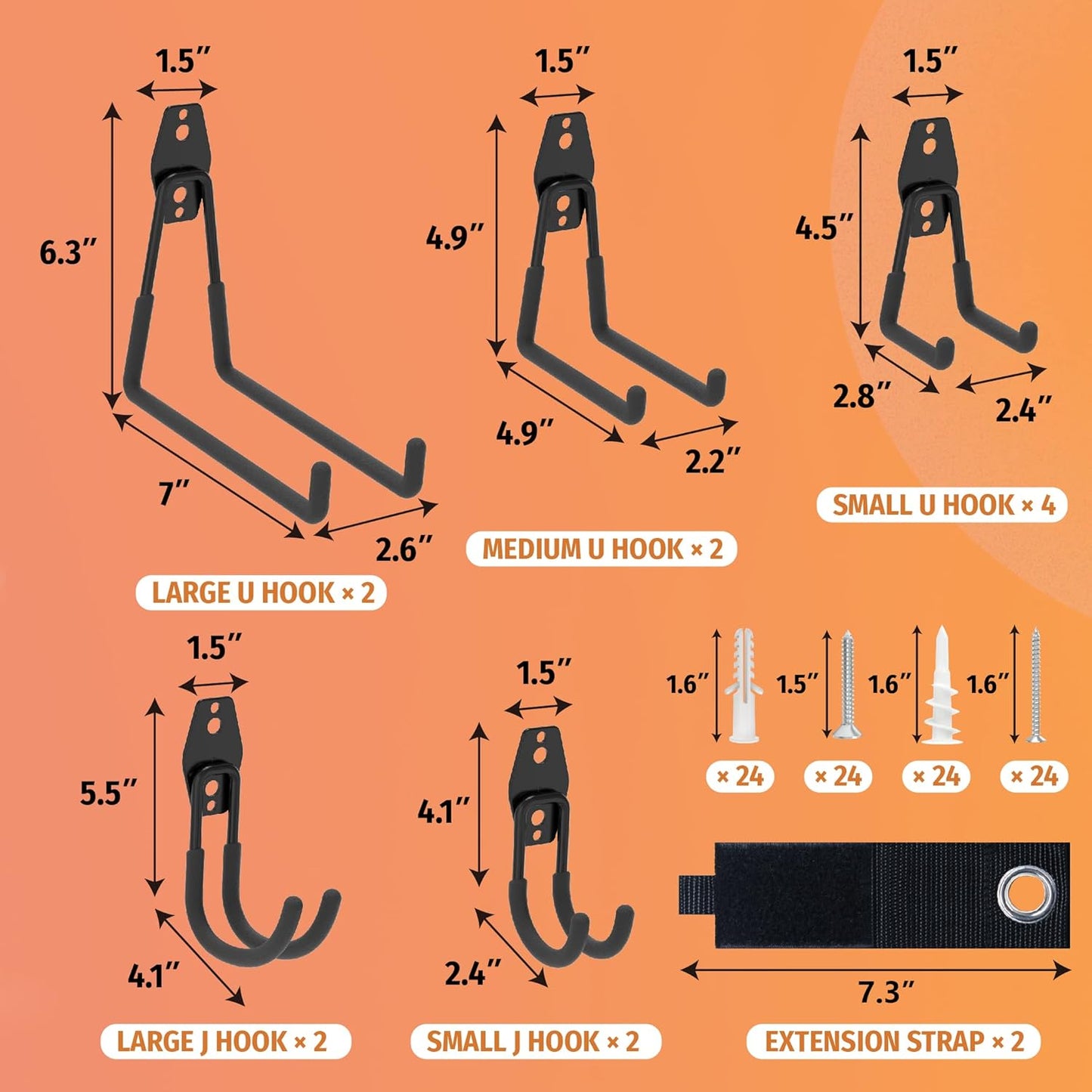HUHOLE 14PC Garage Hooks Heavy Duty, Utility Garage Storage Hooks, Wall Mount Hook with Anti-Slip Coating for Hanging Ropes, Bikes, Ladders and Bulk Items
