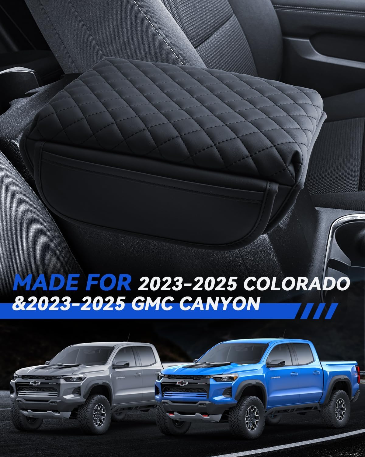 Armrest Cover for 2023 2024 2025 Chevy Colorado & 2023 2024 2025 GMC Canyon Accessories Center Console Middle Lid Pad Protector for Car Elbow Rest-Thickened with 2 Side Pocket