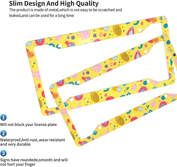 Fruit License Plate Frame Cover Universal US Car Plate Holder Tag Accessories Decor for Women Man 2 Pack with Screw 12.3 x 6.3 Inch