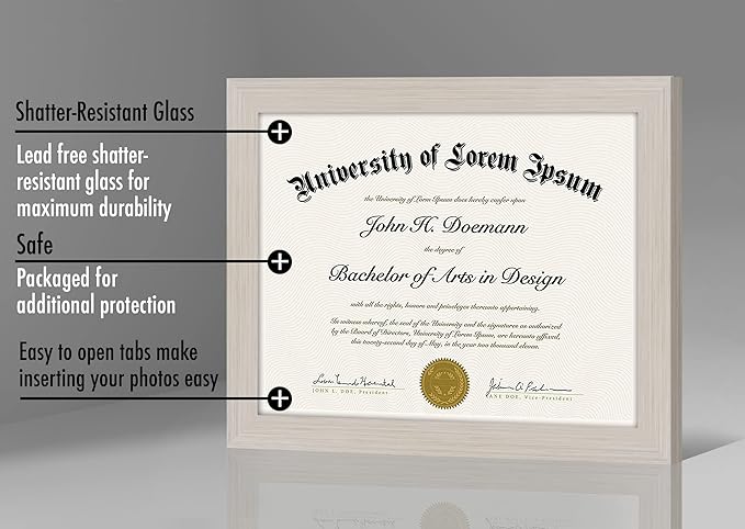 Americanflat 8.5x11 Diploma Frame in Light Wood with Shatter Resistant Glass - Horizontal and Vertical Formats for Wall and Tabletop