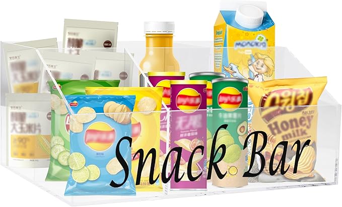 Snack Organizer for Countertop, Acrylic Snack Storage Containers with 4 Compartments - Clear