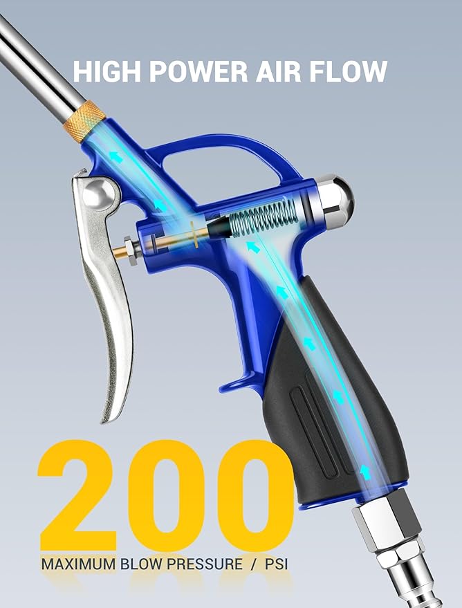 JASTIND Long Air Wand Blow Gun with 19-28 Inch Extension Nozzle, High Pressure Air Blower Gun with Rubber Grip & Quick Plug, Heavy Duty Industrial Air Blow Gun for Air Compressor Attachments