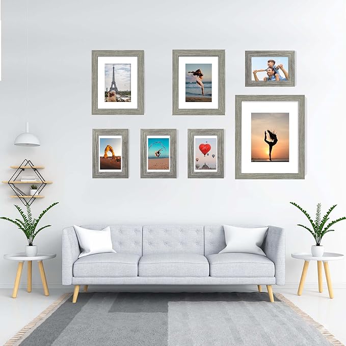 4x6 Picture Frame Set of 2, Made of Real Glass and Rustic Grey Wooden Frame - Display Pictures 3.5x5 with Mat or 4x6 Without Mat, 4 by 6 Photo Frame for Wall or Tabletop Display
