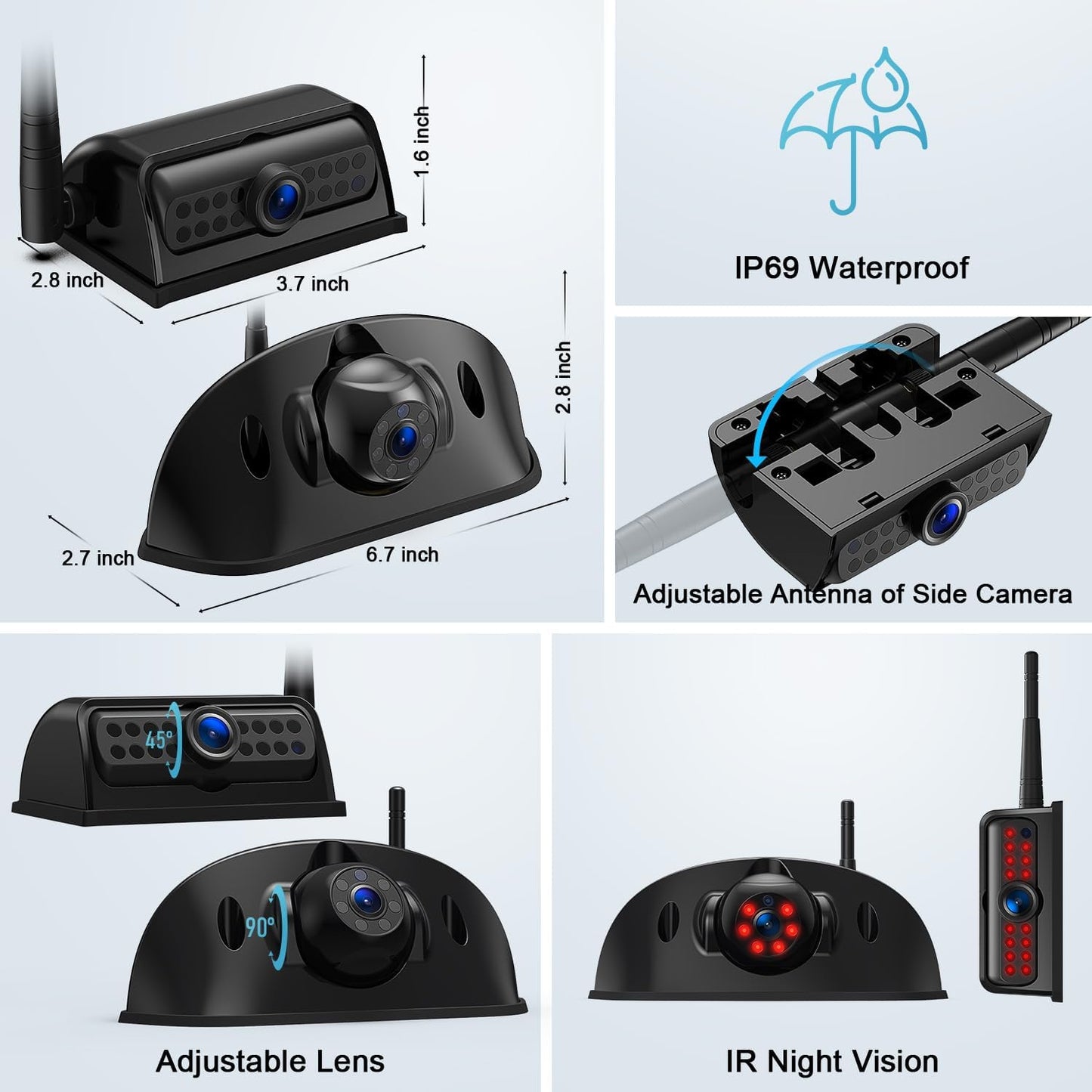 Fookoo HD 10" Wireless 4 RV Backup Camera System for Furrion Pre-Wired RV Truck Trailer, 10" IPS Monitor, 2 Side View 2 Rear View Cameras, Split Screen IR Night Vision Recording Waterproof - D10Y4