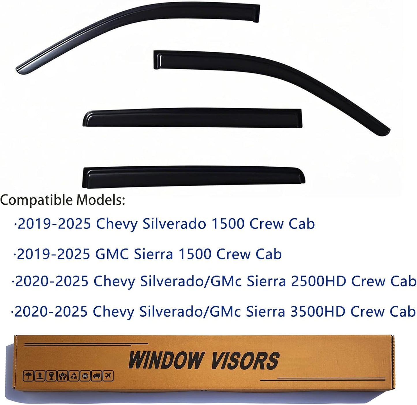Window Visors Rain Guards fits 2019-2025 Silverado & GMC Sierra 1500, Out-Channel Window Wind Deflectors Vent Shades Accessories, Dark Smoke 4 Pcs，2020 2021 2022 2023 2024