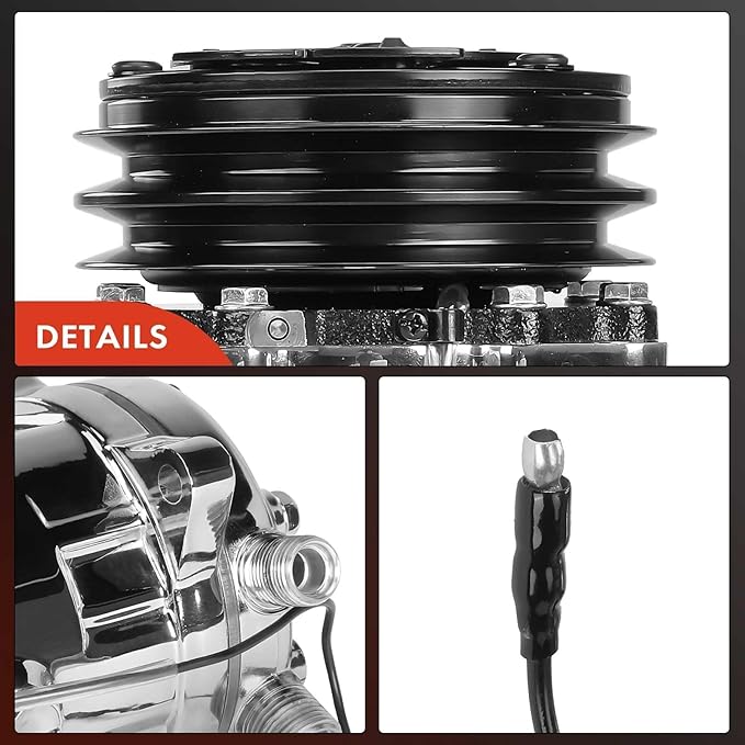A-Premium Fit for Sanden 508 2PK Style, Universal A/C Compressor with Clutch, 2 Groove V-Belt, Chromed