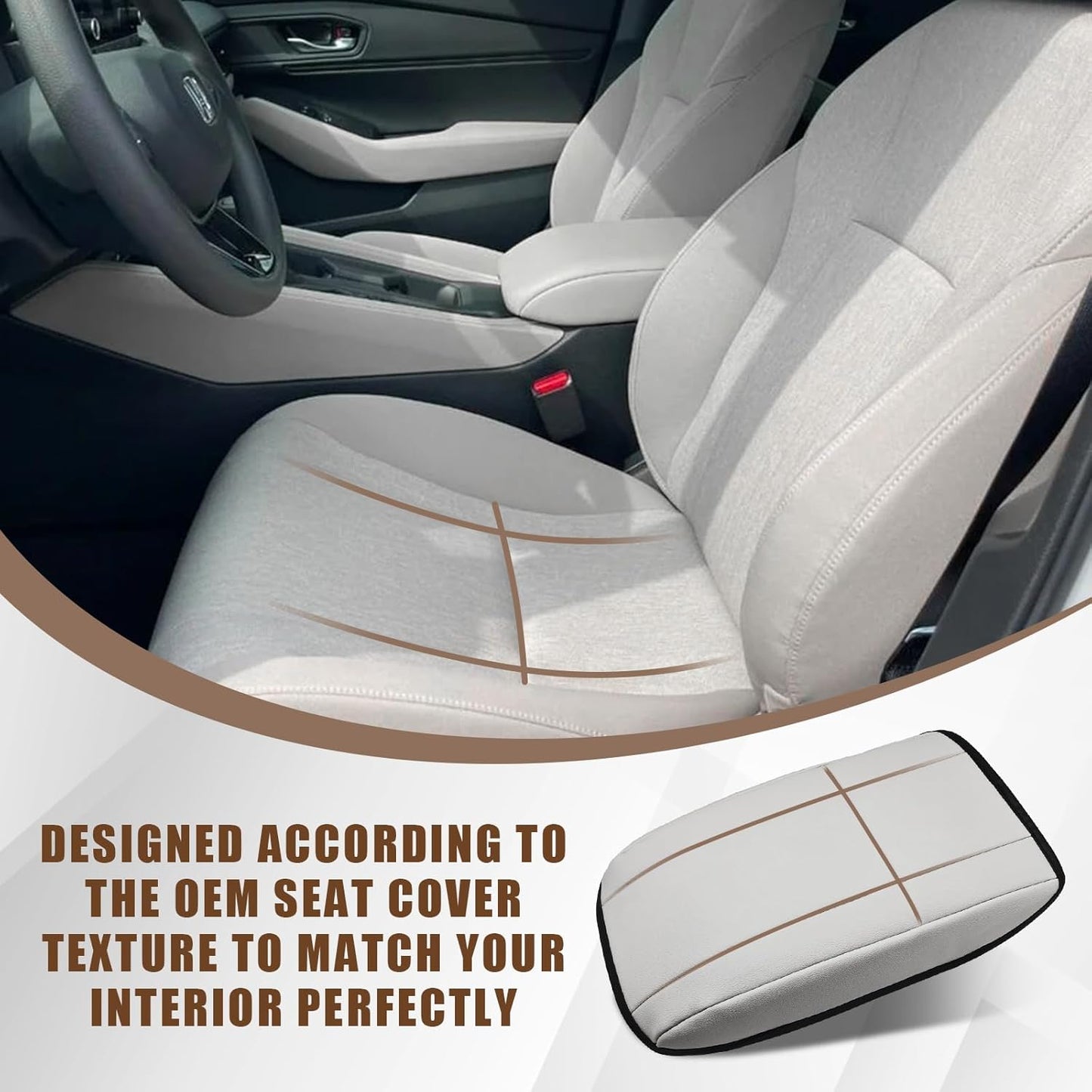 Muslogy for Accord 2023-2025 Center Console Cover Armrest Pad Vegan Leather Extra Soft Armrest Lid Protector Compatible with Honda Accord LX EX Sport Hybrid EX-L Sport-L Touring (V1 White)