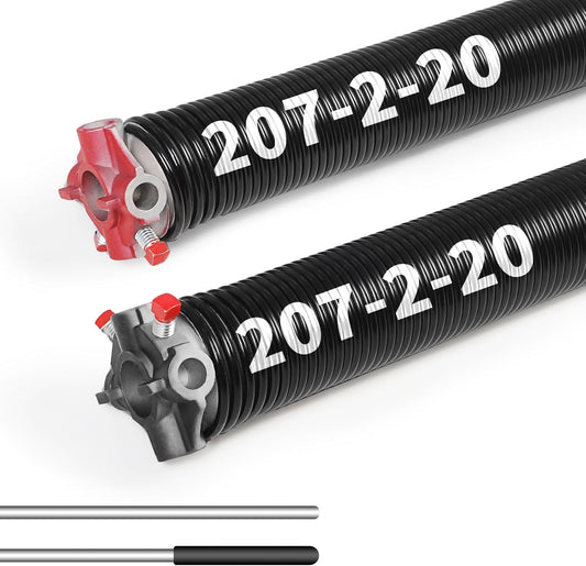 Pair of 2"Garage Door Torsion Springs Set with Non-Slip Winding Bars, Electrophoretic Coated (0.207X2"X20")