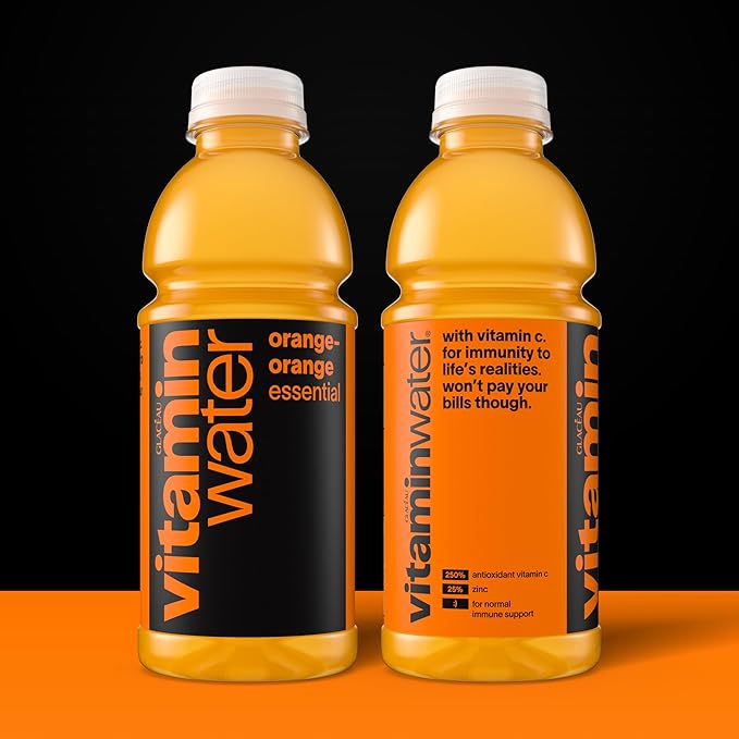 vitaminwater Essential Orange-Orange, Flavored Water Beverage, 20 fl oz Bottles, 12 Pack