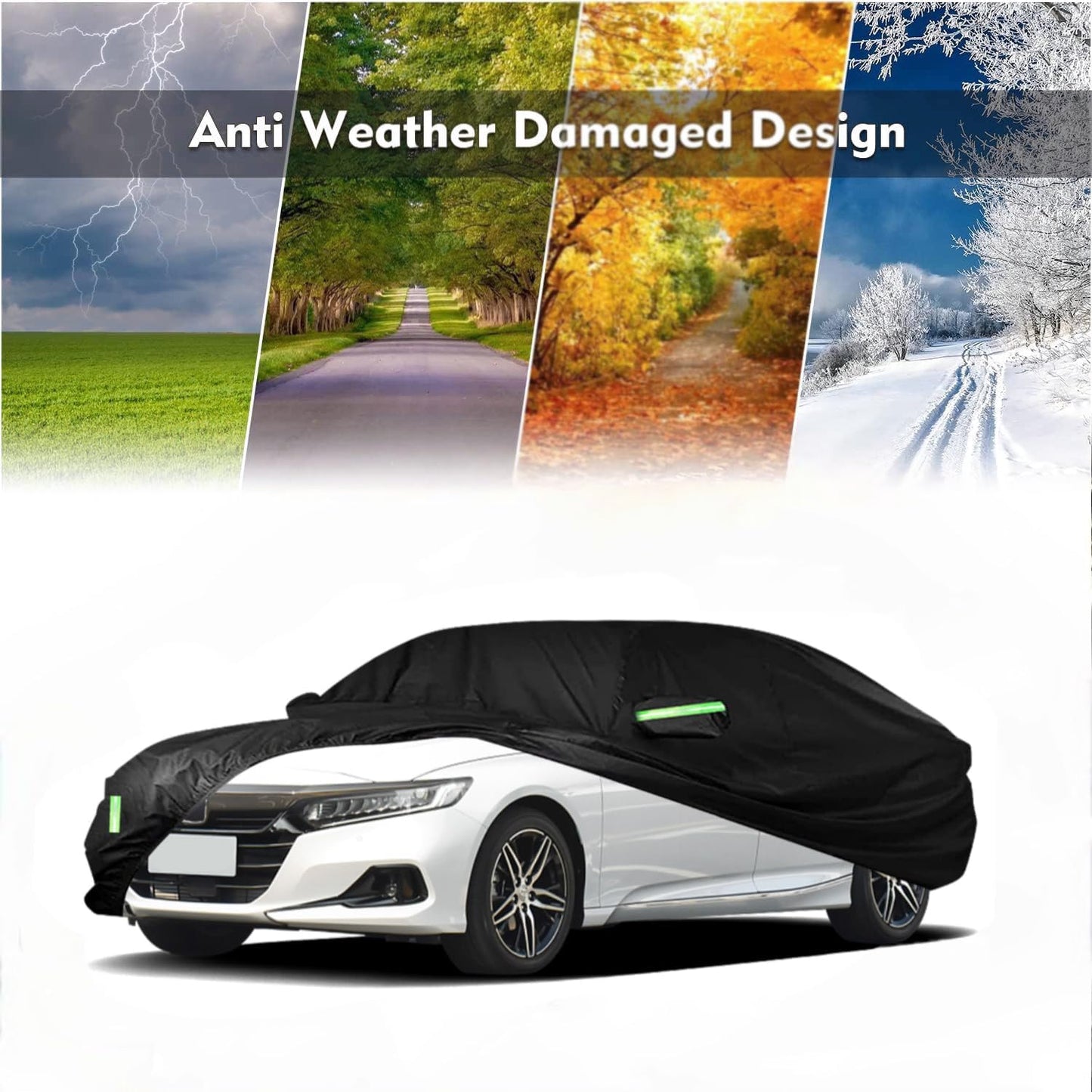 Car Cover Custom Fit for Honda Accord Sedan/Coupe (2001-2023)，All Weather 210T Windproof Car Covers with Windproof Strap and Driver Door Zipper/Sun Snow Rain Dust Protection