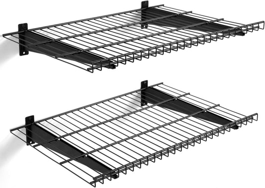 2 Pack Garage Wall Mounted Shelf, 19.7" x 11.4" Heavy Duty Wall Storage Shelves for Garage, Workshop, Laundry Room and Kitchen, Max Load 50 lbs (Black,2 Pack)