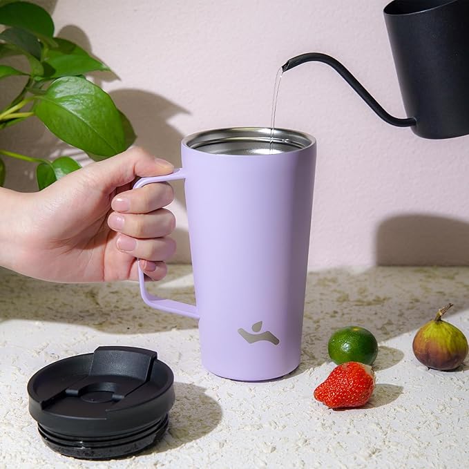 Insulated Tumbler with Handle and Straw, 26 OZ Travel Coffee Mug Stainless Steel Cup Metal Water Bottle,Taro