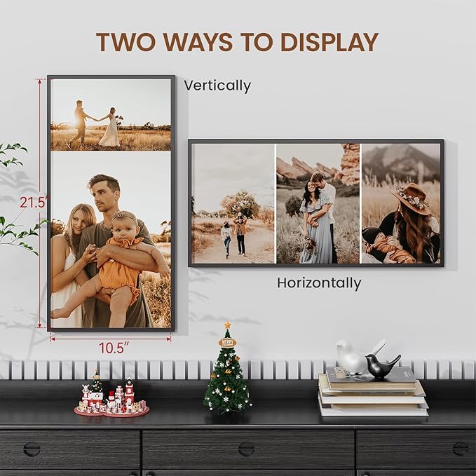 Heimlove 11x22 Metal Newspaper Frame,Black Aluminum Photo Frames-Real Tempered Glass,Wall Gallery Poster Puzzles Artwork frame Mounting Horizontally or Vertically Decor for Wall-1Pack