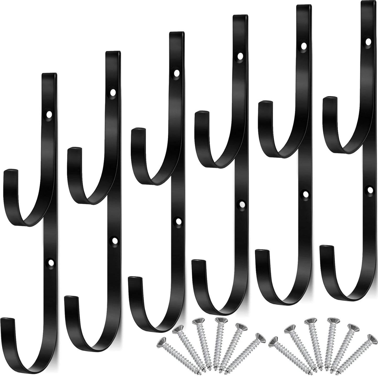 6 Pieces Pool Pole Hook Hanger Swimming Metal Brackets Pool Hook with 12 Pieces Screws for Telescopic Poles, Skimmers, Leaf Rakes, Net, Brush, Vacuum Hose, Garden and Pool Accessories (Black)
