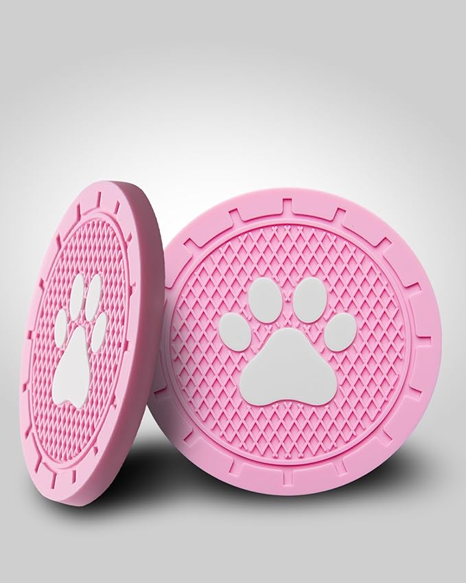 4 Pack Car Cup Coasters, Universal Dog Paw Print Non-Slip Silicone Cup Holder Inserts, Car Interior Accessories, Pink