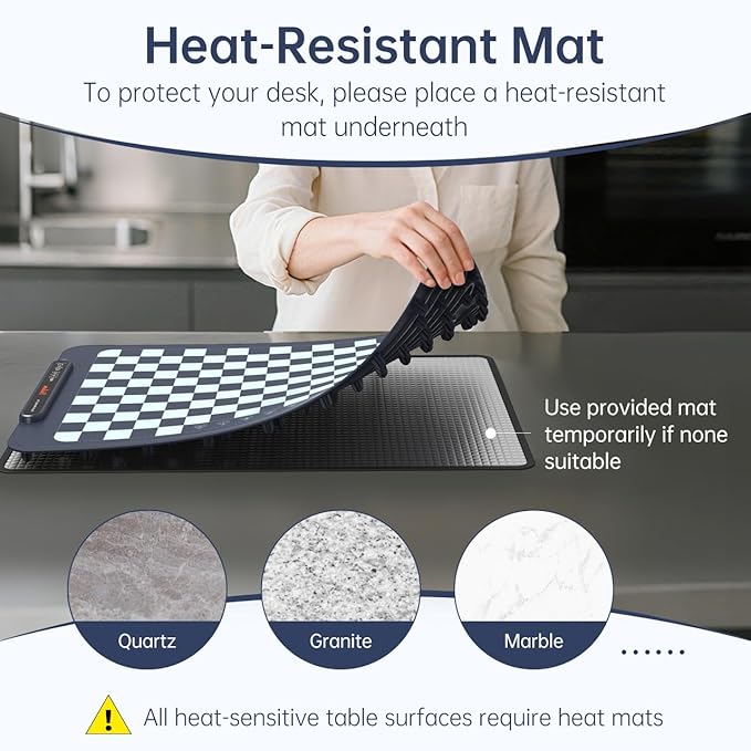 Warming Mat for Food - Rapid Full-Surface Heating Electric Warming Tray, 3-Level Temp & Auto Shut-Off, Portable Food Warmer for Home Dinners, Parties, Outdoor Picnics