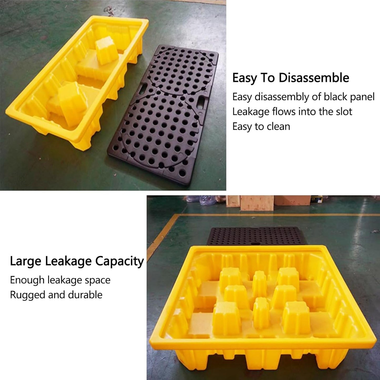 2 Drum Containment Spill Pallet, Polyethylene Low Profile Paint Bucket Tray, Industrial Garage Storage Detachable Shipping Leakproof Platform (Color : Yellow-1 Pack, Size : 26.6"x26.6"x5.9"