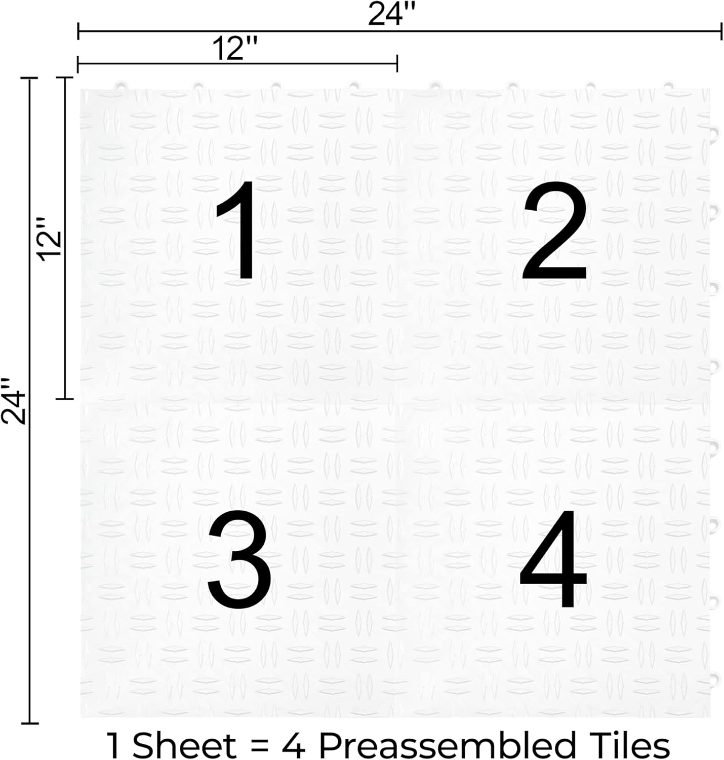 Big Floors GarageTrac Diamond, Interlocking Non-Slip Garage Flooring Tile, Durable, Modular, Heavy-Duty Copolymer, Easy Install (White, 24 Pack of 12 x 12" Tiles)