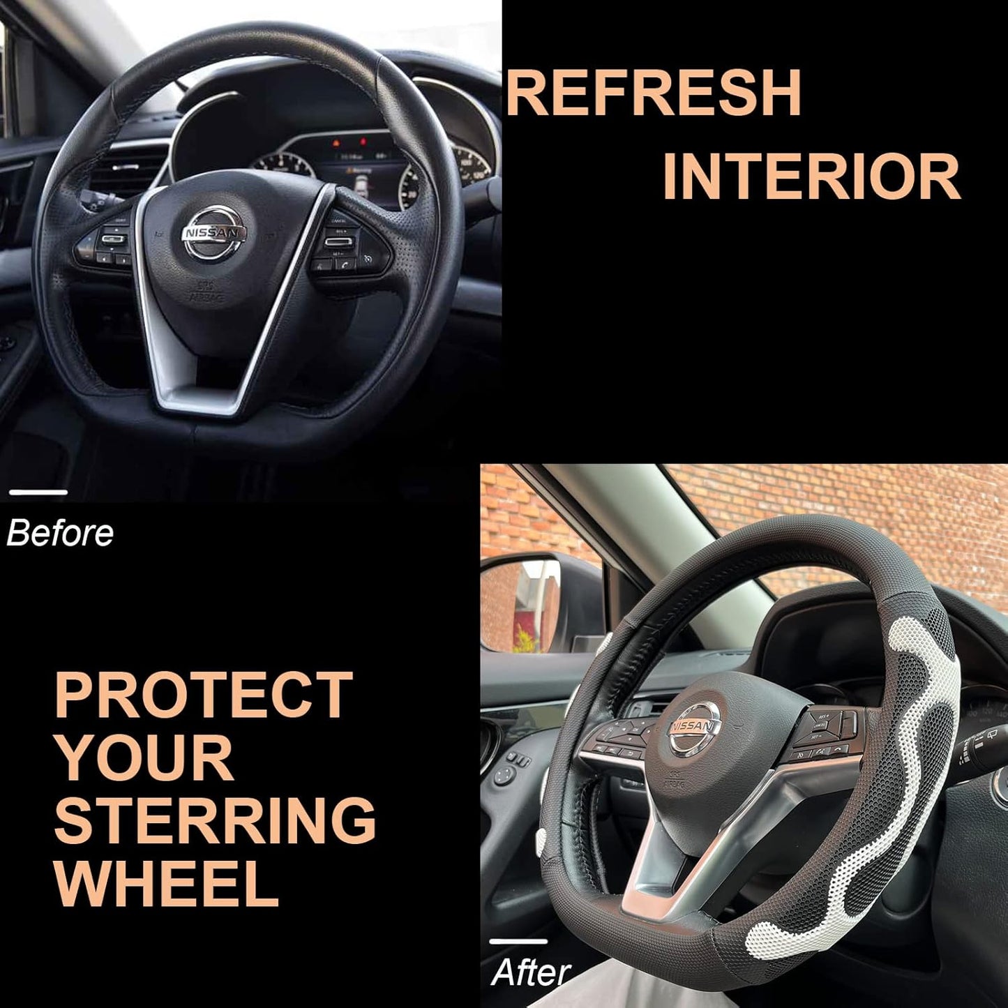 PINCTROT D Shaped Comfy Grip Steering Wheel Cover, Anti-Slip Design, Flat Bottom 14.5-15 Inch(Silicone White)