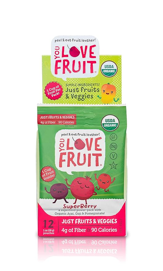 YOU LOVE FRUIT – SUPERBERRY All Natural Fruit Snacks, Healthy Snack Pack, Real Fruit! Gluten Free, Non GMO, Vegan, Fiber packed, Low Fat, Kosher, Variety Pack, Great For Adding To Gift Box, 1.0 oz (Pack of 12)
