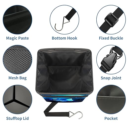 Blue Butterfly Glowing Car Trash Can with Lid, Collapsible Reusable Waterproof Garbage Can, Car Accessories Interior Organizer