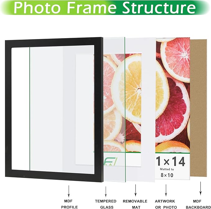 FrameWorks 2-Pack, 11x14 Matted to 8x10 Picture Frame, Black – Classic Wooden Photo Frame with Tempered Glass, Modern Matte Finish for Prints, Posters, Certificates & Wall Decor – Gallery-Ready