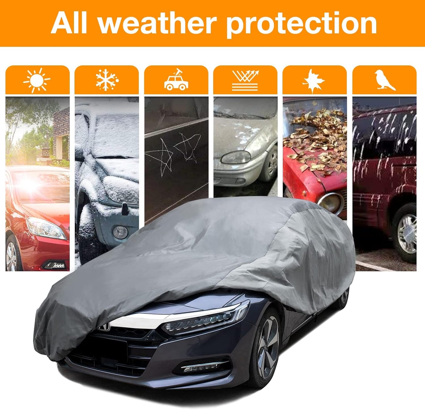 XCAR Ultra Light Waterproof Car Cover for Automobiles All Weather Protection, Windproof & Breathable, Fits Sedan Up to 160"