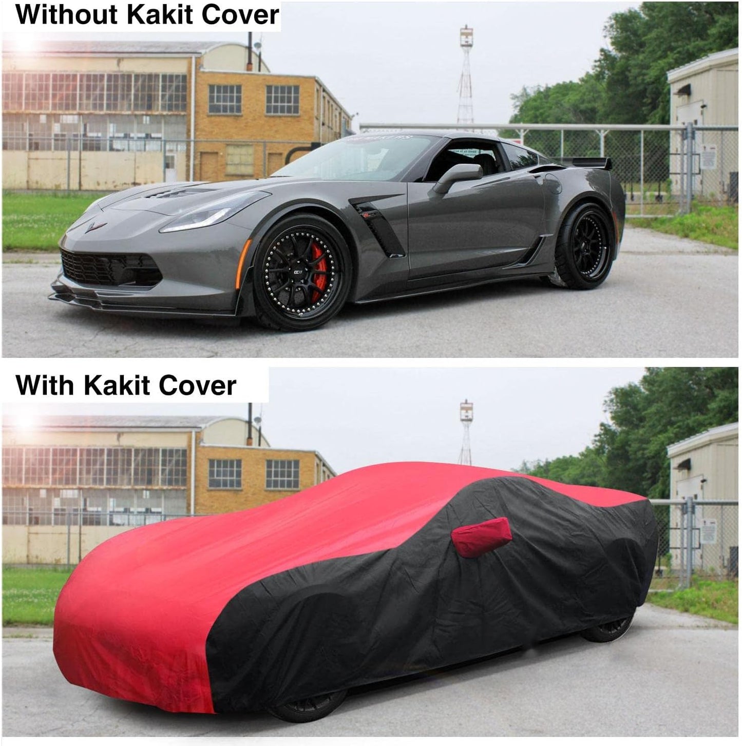 KAKIT Waterproof Car Cover Custom Fit for 2014-2019 C7 Stingray, UV Resistant Fade-Proof Cover for Chevy Corvette, Indoor & Outdoor Use (Red & Black Combo)